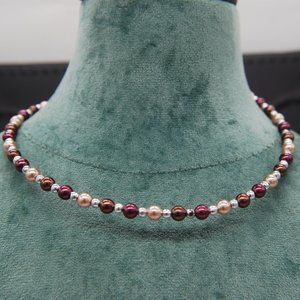 Handmade Beaded Choker Necklace in Beads of Purple, Maroon, and Gold